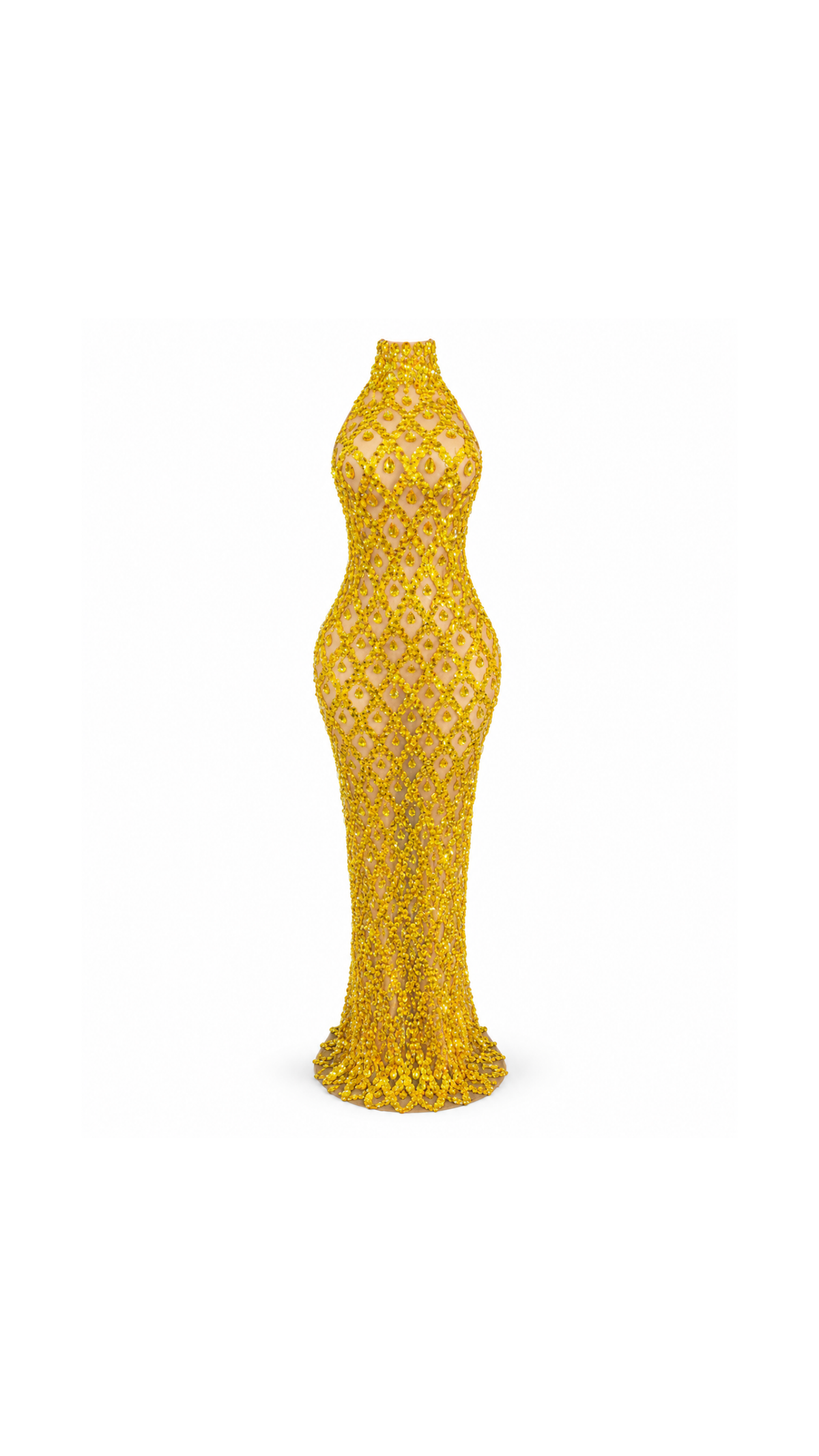 Crystal-Embellished High-Neck Mermaid Evening Dress