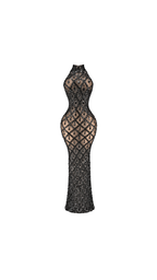 Crystal-Embellished High-Neck Mermaid Evening Dress