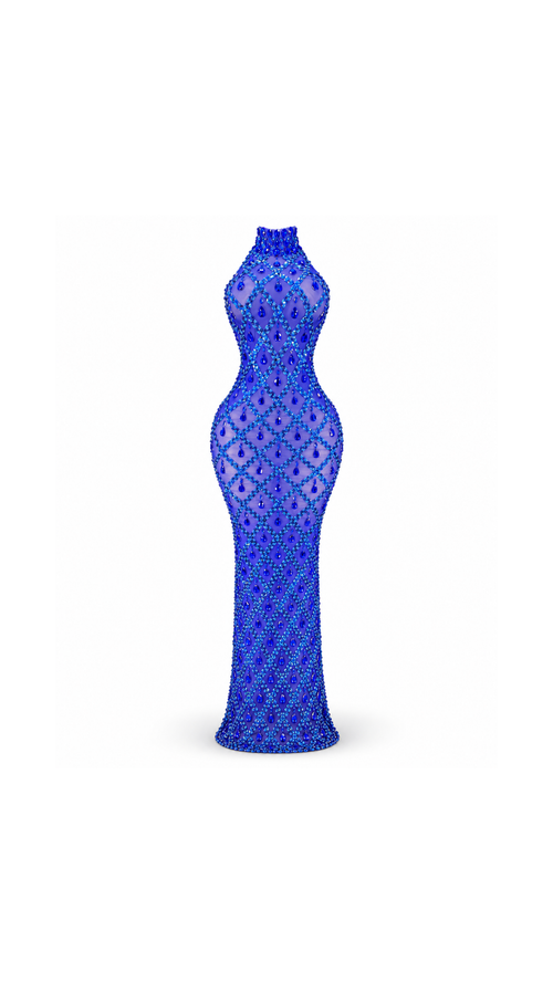 Crystal-Embellished High-Neck Mermaid Evening Dress