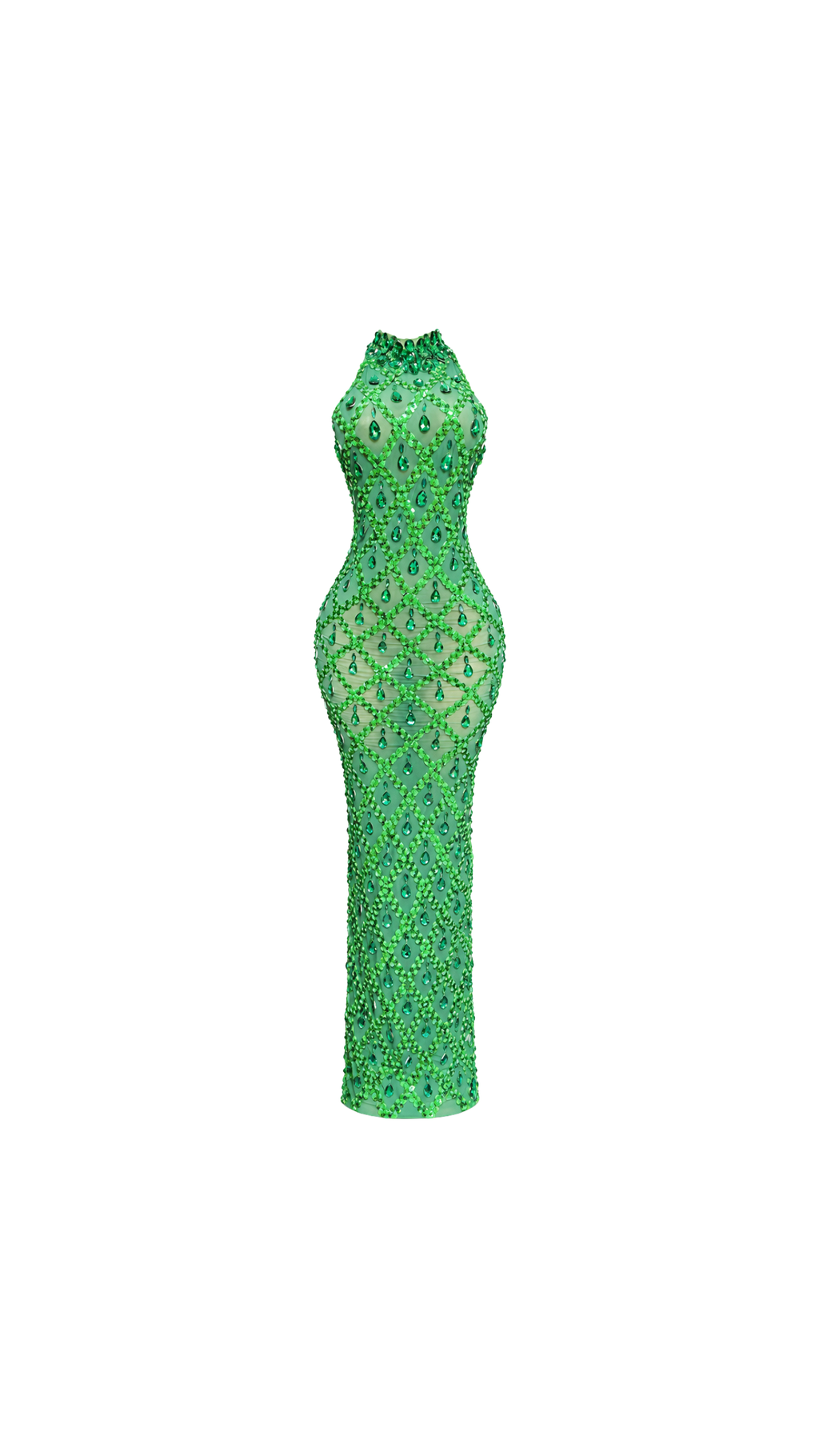 Crystal-Embellished High-Neck Mermaid Evening Dress