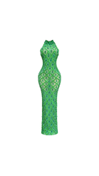 Crystal-Embellished High-Neck Mermaid Evening Dress