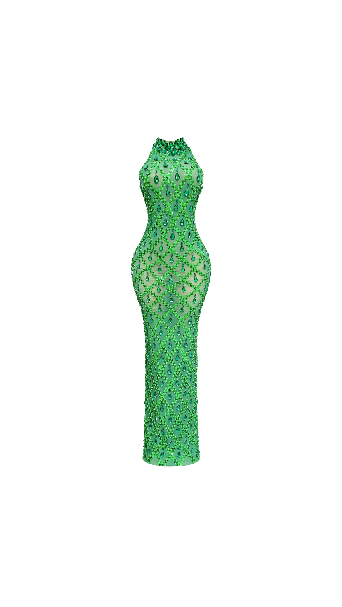 Crystal-Embellished High-Neck Mermaid Evening Dress