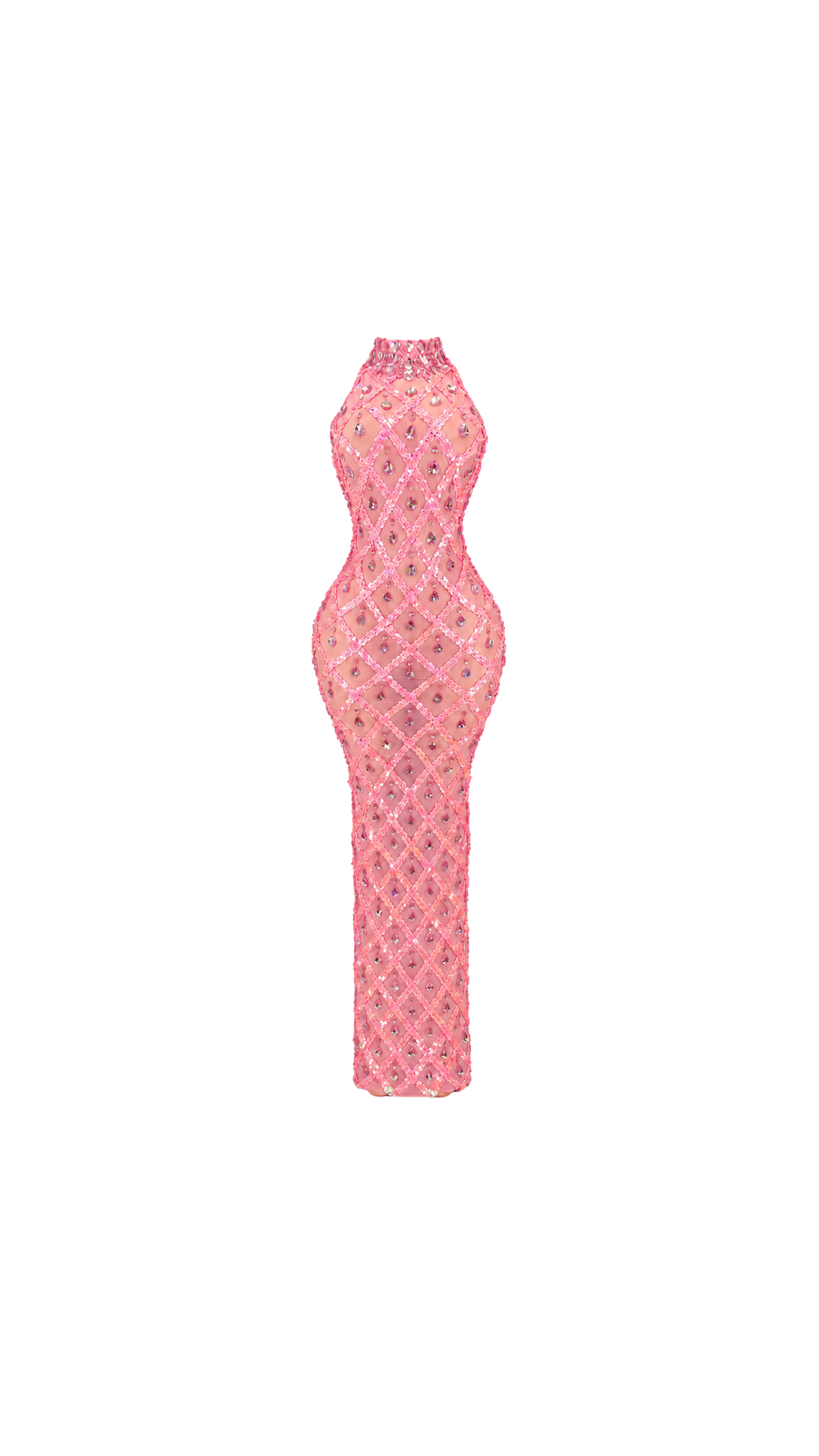 Crystal-Embellished High-Neck Mermaid Evening Dress
