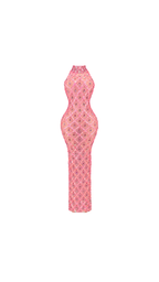 Crystal-Embellished High-Neck Mermaid Evening Dress