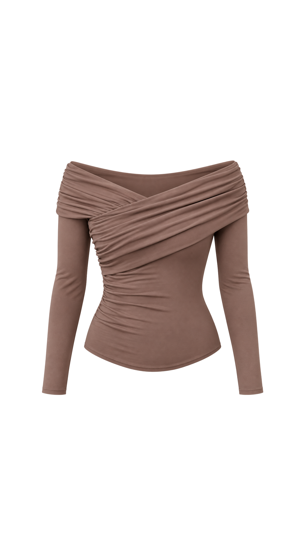 Ruched Crossover Off-Shoulder Long-Sleeve Top