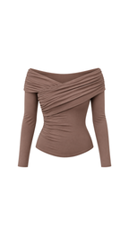 Ruched Crossover Off-Shoulder Long-Sleeve Top