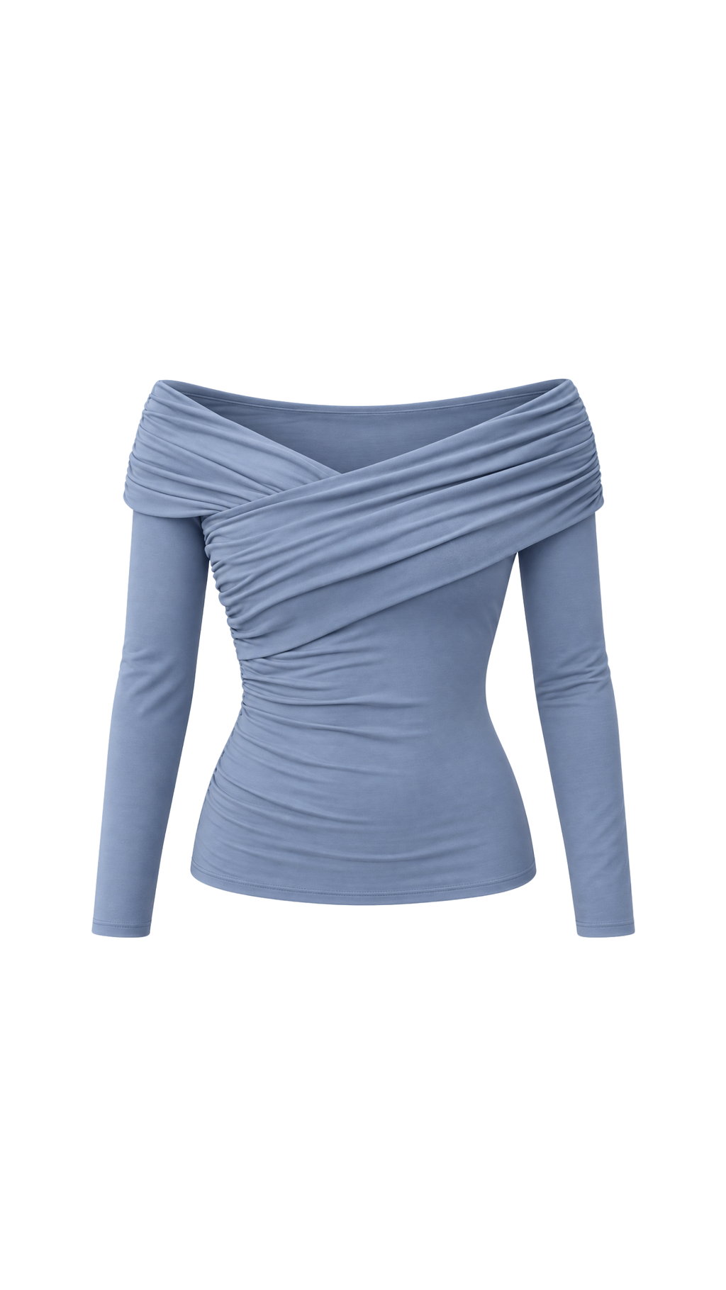 Ruched Crossover Off-Shoulder Long-Sleeve Top