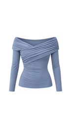 Ruched Crossover Off-Shoulder Long-Sleeve Top