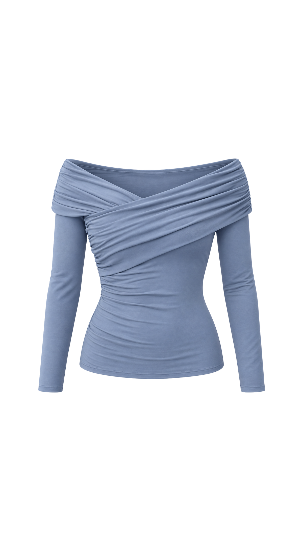 Ruched Crossover Off-Shoulder Long-Sleeve Top
