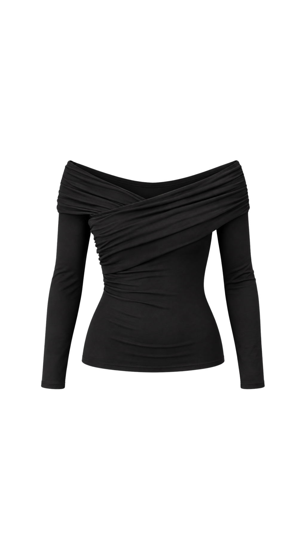 Ruched Crossover Off-Shoulder Long-Sleeve Top