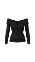 Ruched Crossover Off-Shoulder Long-Sleeve Top