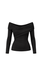 Ruched Crossover Off-Shoulder Long-Sleeve Top