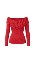 Ruched Crossover Off-Shoulder Long-Sleeve Top