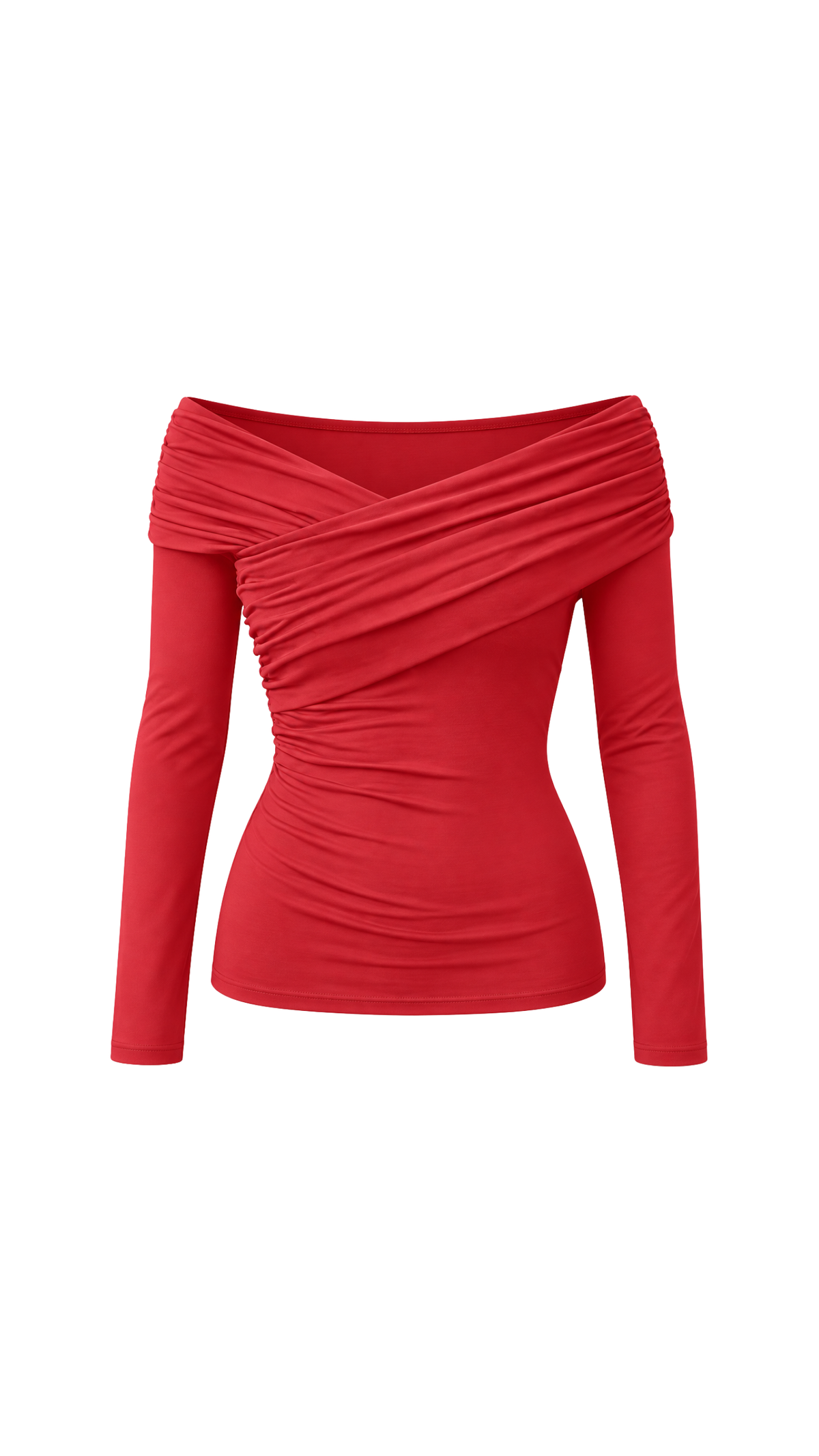 Ruched Crossover Off-Shoulder Long-Sleeve Top
