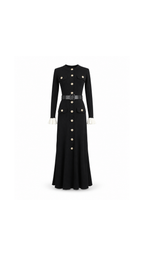 Belted Button-Front Pleated Maxi Dress