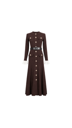 Belted Button-Front Pleated Maxi Dress