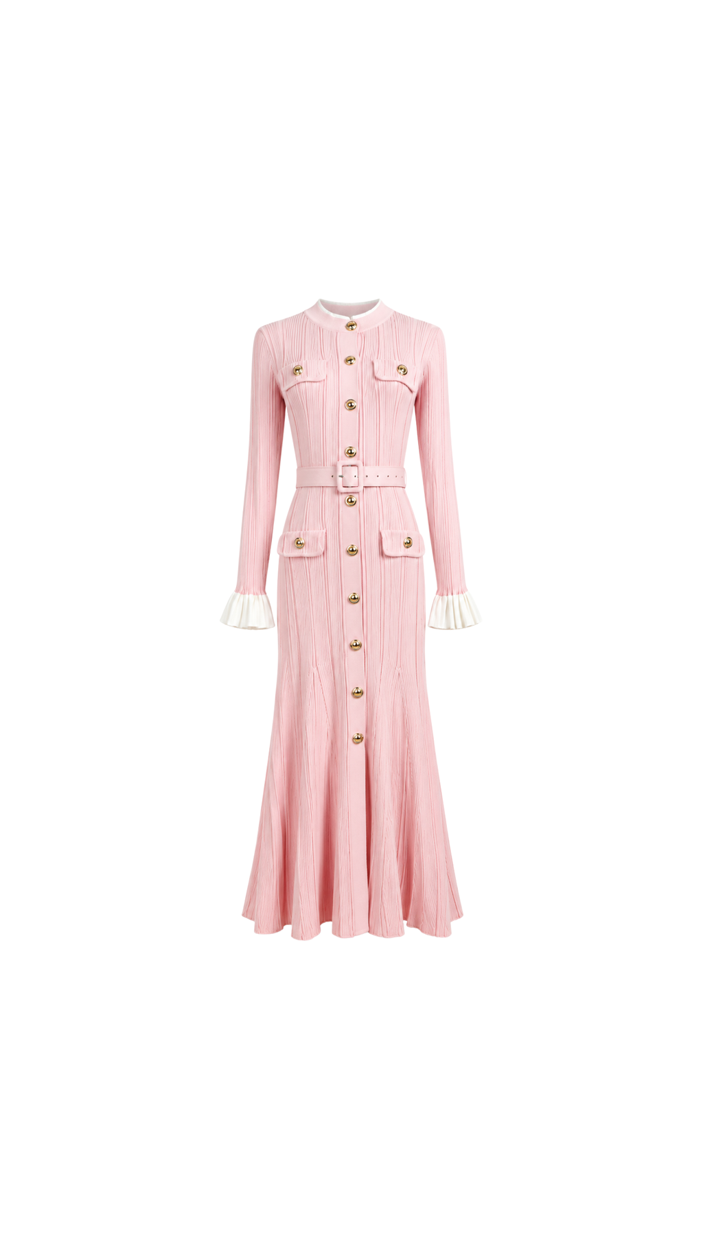 Belted Button-Front Pleated Maxi Dress