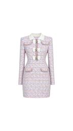 Bow-Embellished Tweed Mini Dress