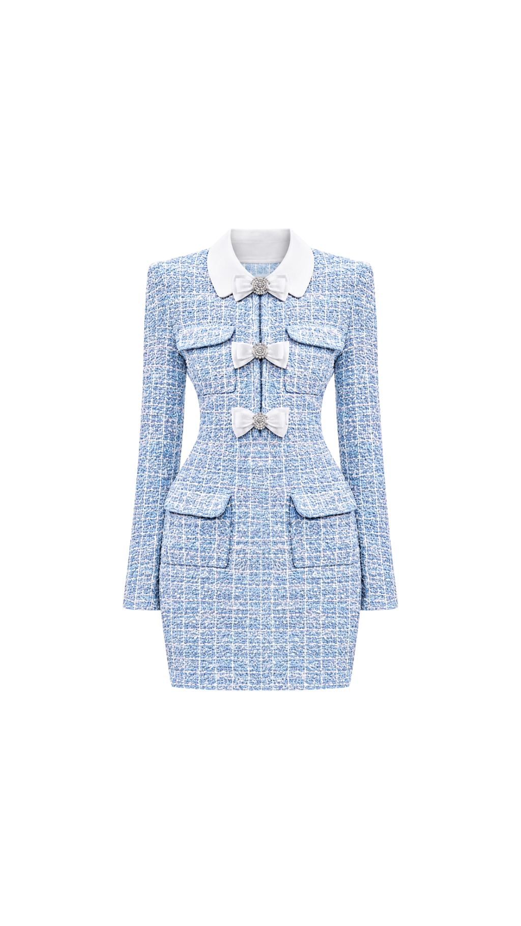 Bow-Embellished Tweed Mini Dress