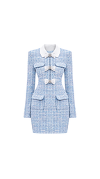 Bow-Embellished Tweed Mini Dress