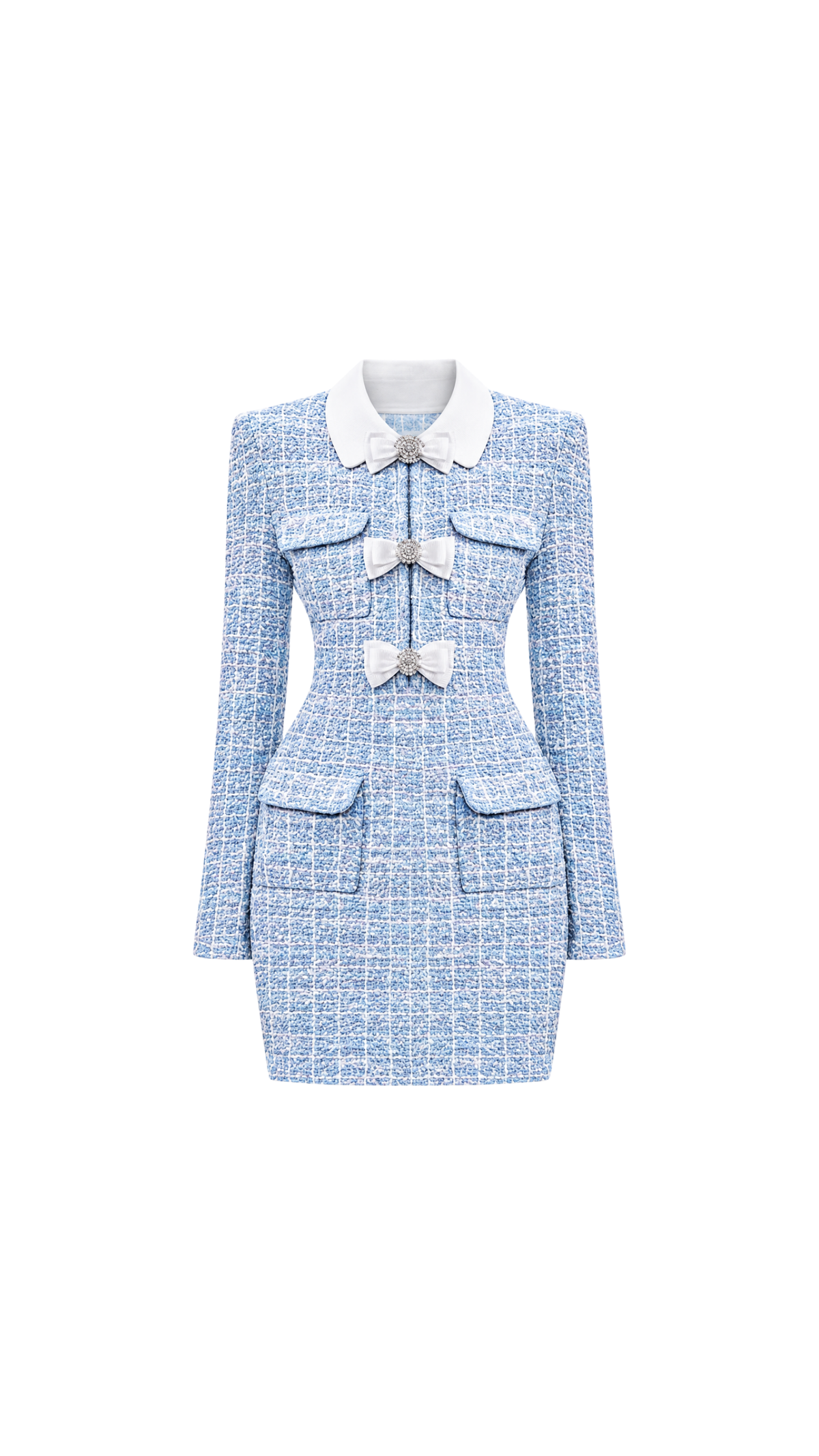 Bow-Embellished Tweed Mini Dress