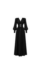 Satin V-Neck Corset-Waist Maxi Dress