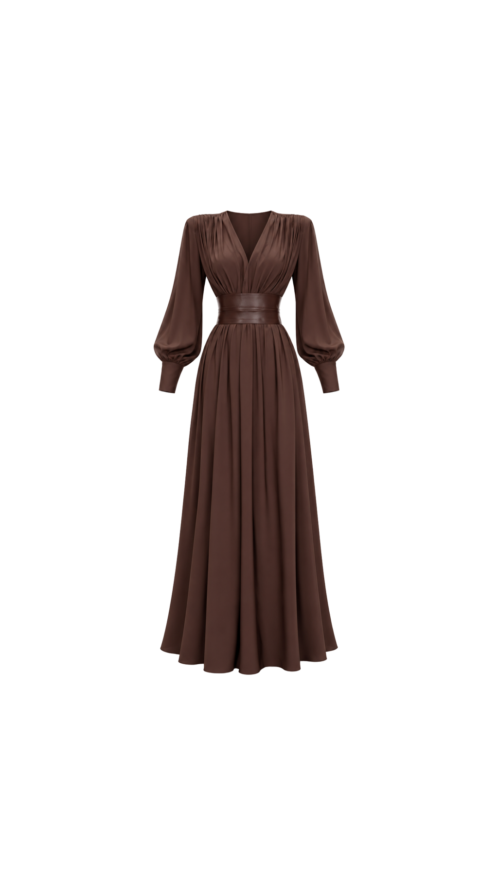 Satin V-Neck Corset-Waist Maxi Dress