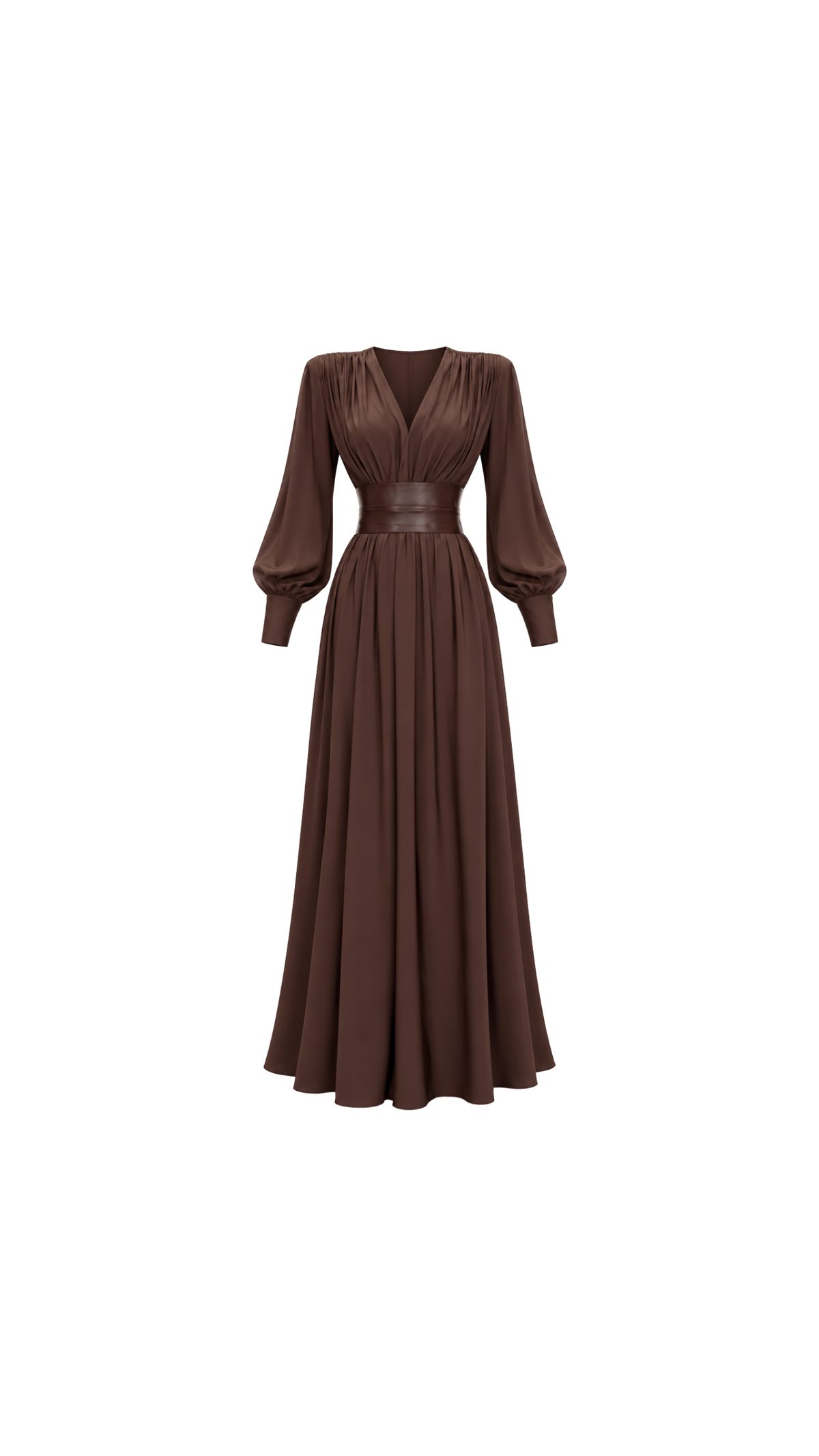 Satin V-Neck Corset-Waist Maxi Dress
