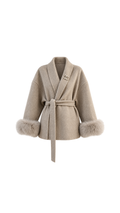 Faux-Fur Cuff Belted Wrap Coat