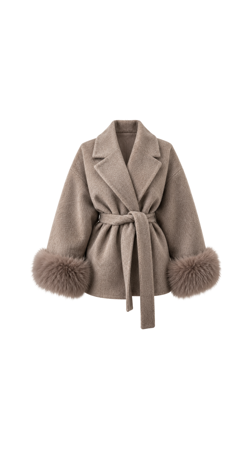 Faux-Fur Cuff Belted Wrap Coat