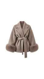 Faux-Fur Cuff Belted Wrap Coat