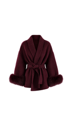 Faux-Fur Cuff Belted Wrap Coat