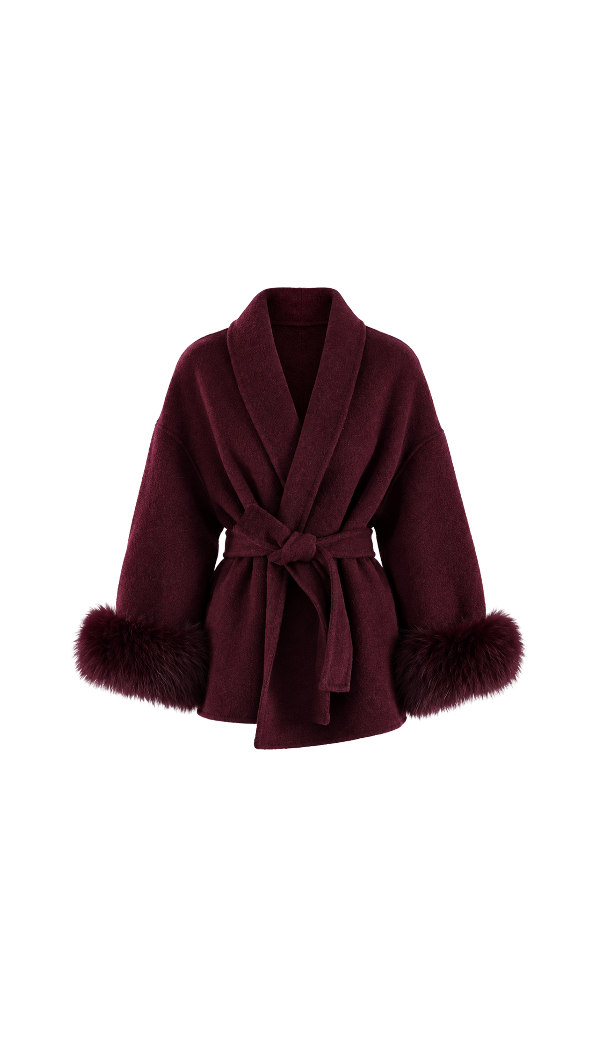 Faux-Fur Cuff Belted Wrap Coat