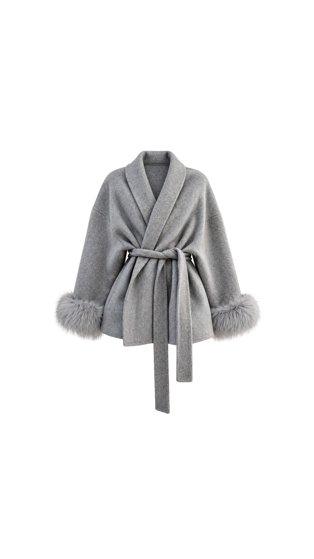 Faux-Fur Cuff Belted Wrap Coat