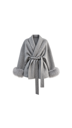 Faux-Fur Cuff Belted Wrap Coat