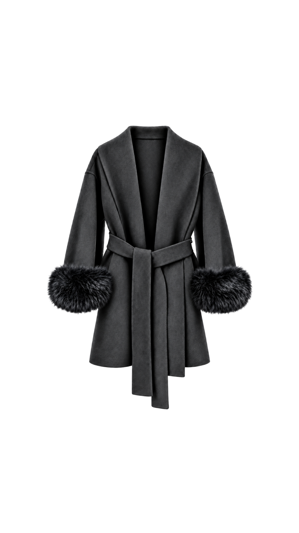 Faux-Fur Cuff Belted Wrap Coat