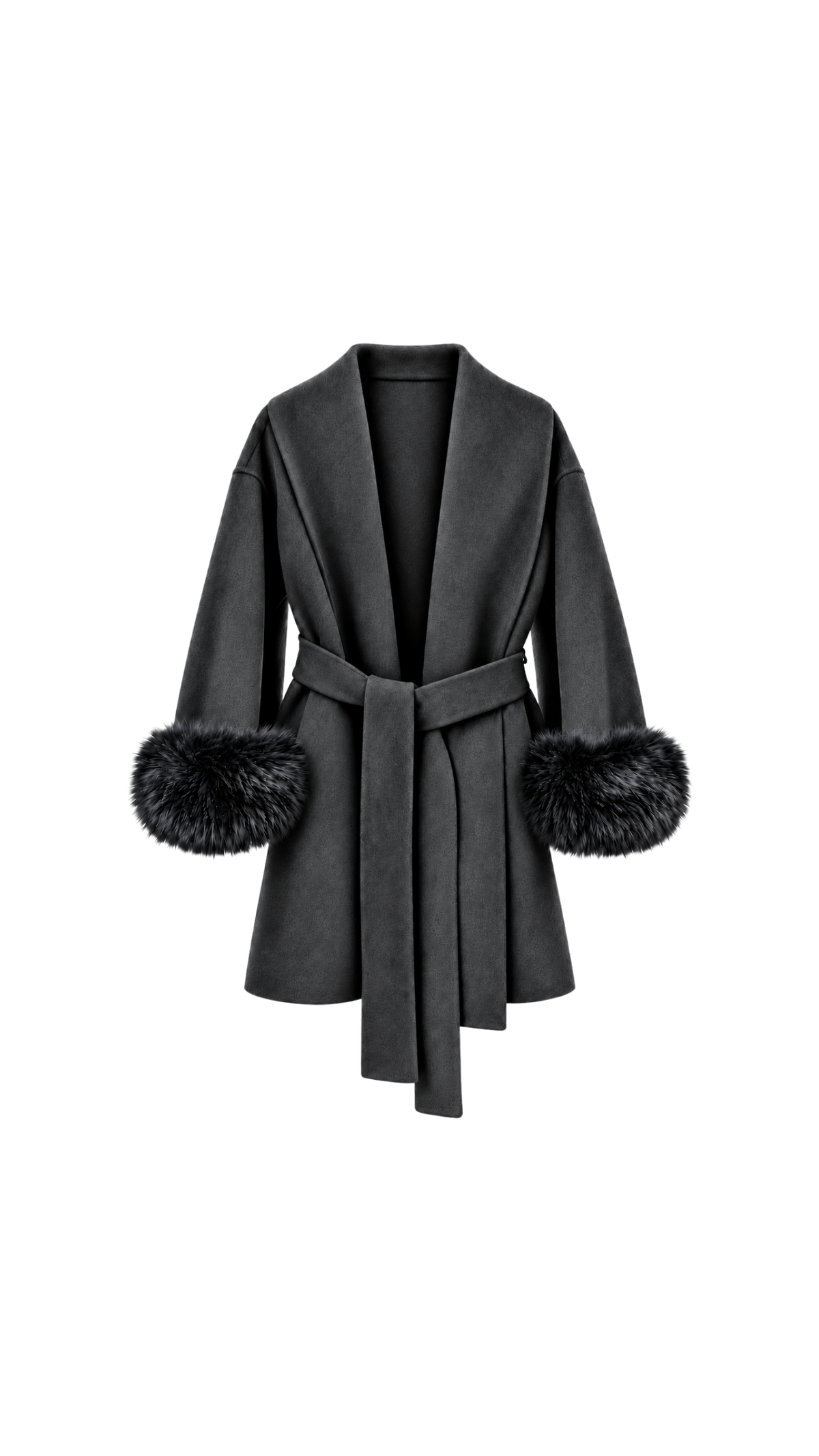 Faux-Fur Cuff Belted Wrap Coat