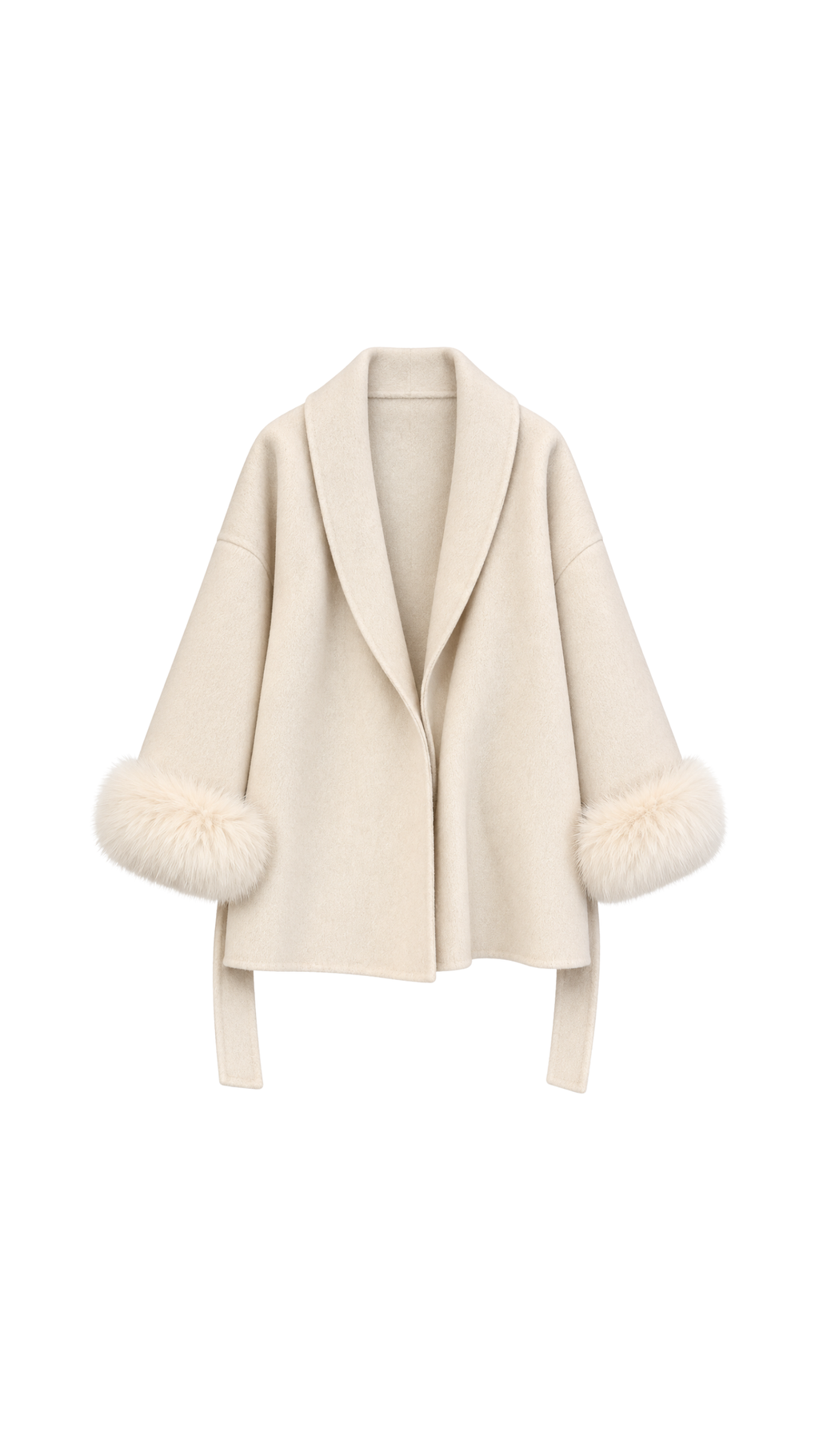 Faux-Fur Cuff Belted Wrap Coat