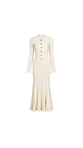 Gold-Button Ribbed Knit Maxi Dress
