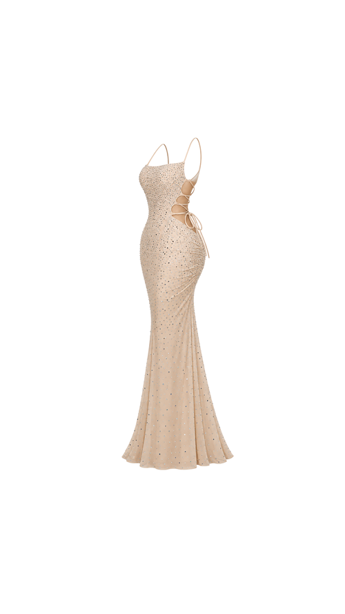 Crystal-Embellished Mermaid Evening Dress
