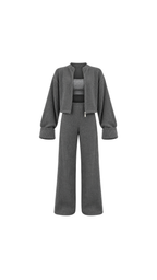 Knitted Cardigan, Crop Top & Trousers Set