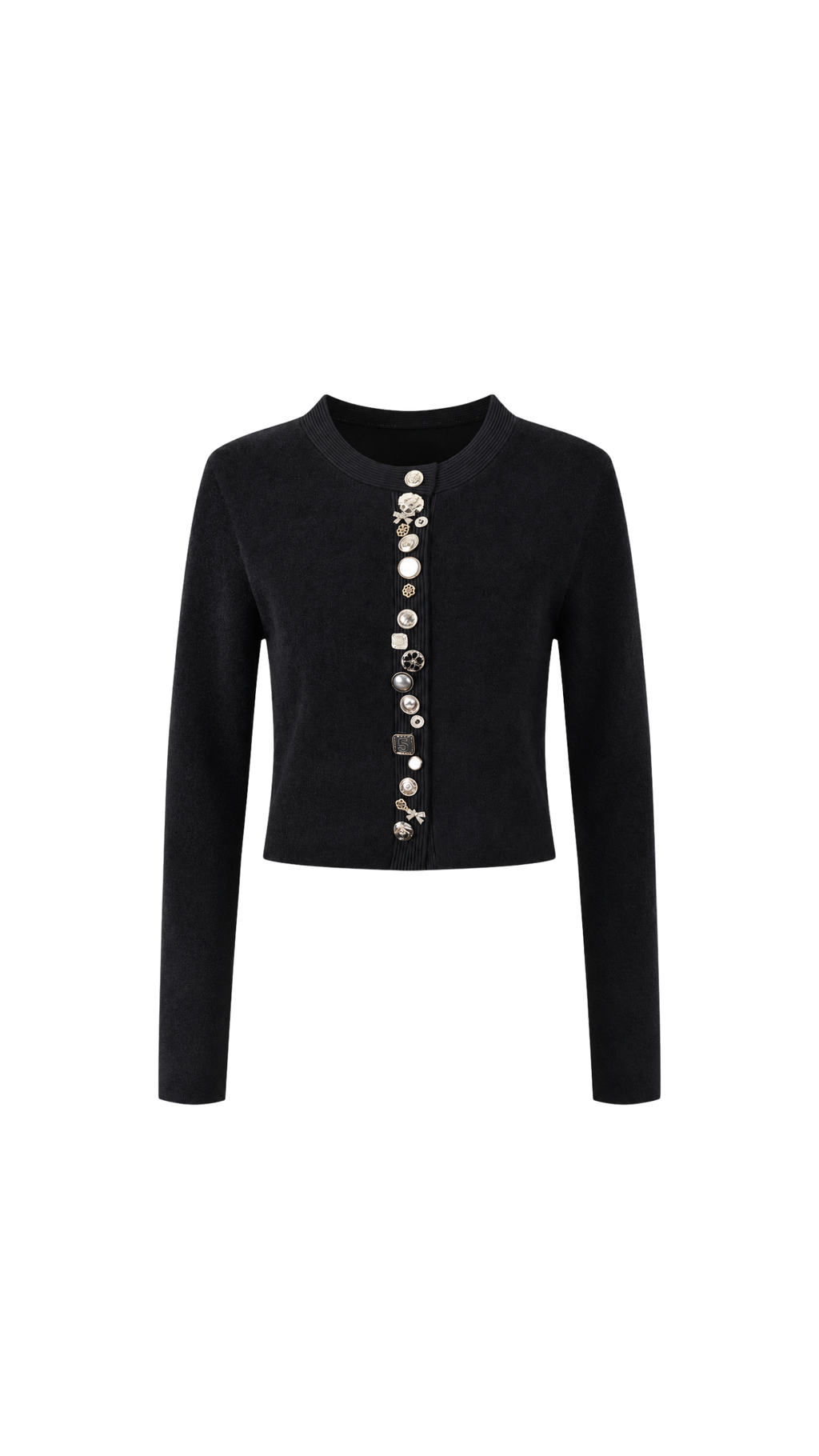 Mixed-Button Embellished Knit Top