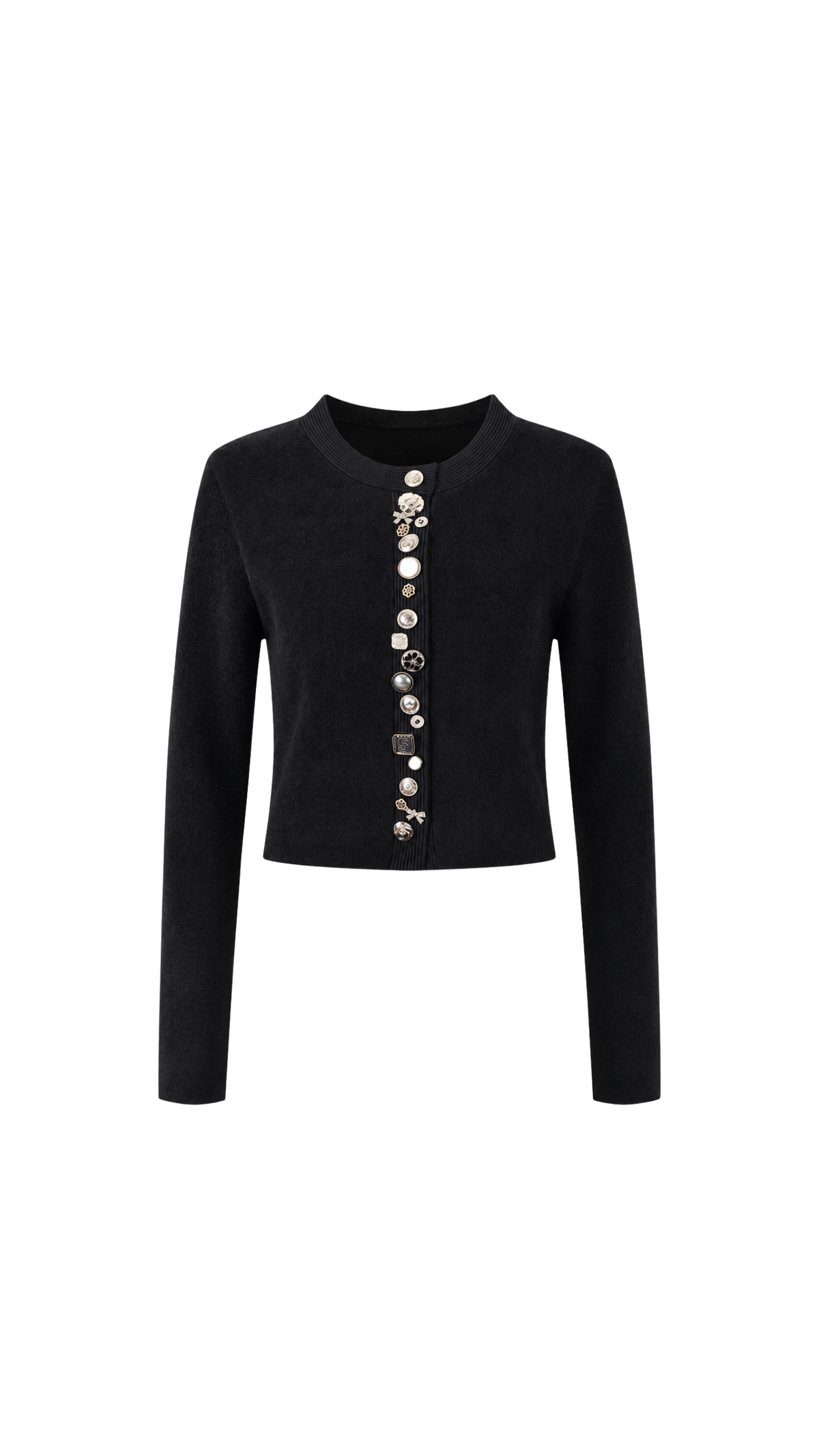 Mixed-Button Embellished Knit Top