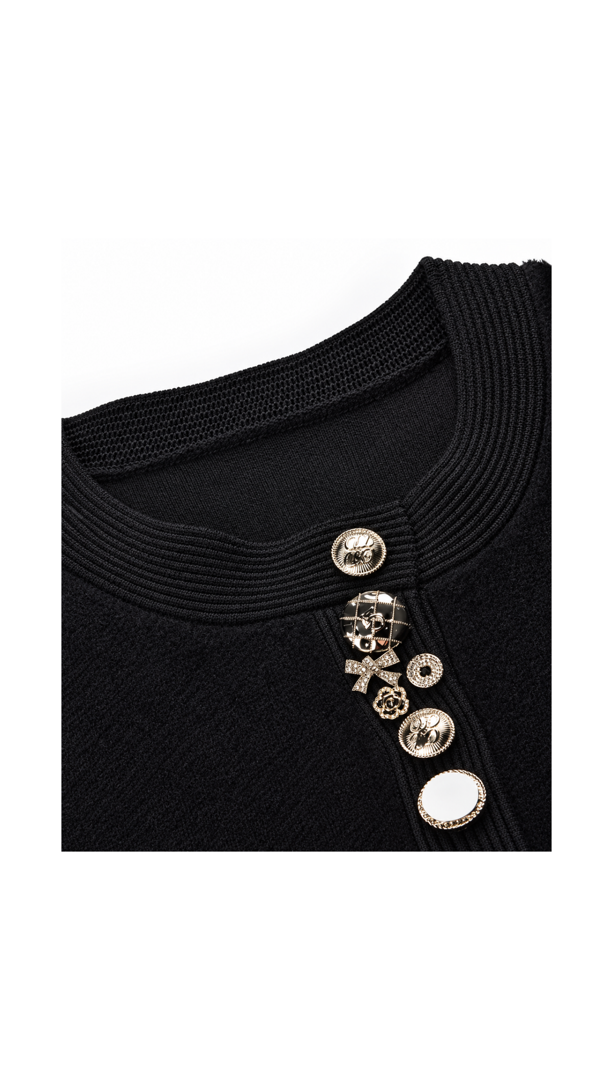 Mixed-Button Embellished Knit Top