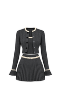 Knitted Cardigan, Top & Pleated Skirt Set