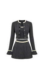 Knitted Cardigan, Top & Pleated Skirt Set