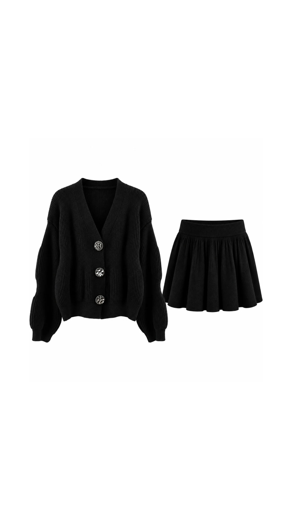 Elegant Knit Cardigan & Flared Skirt Set